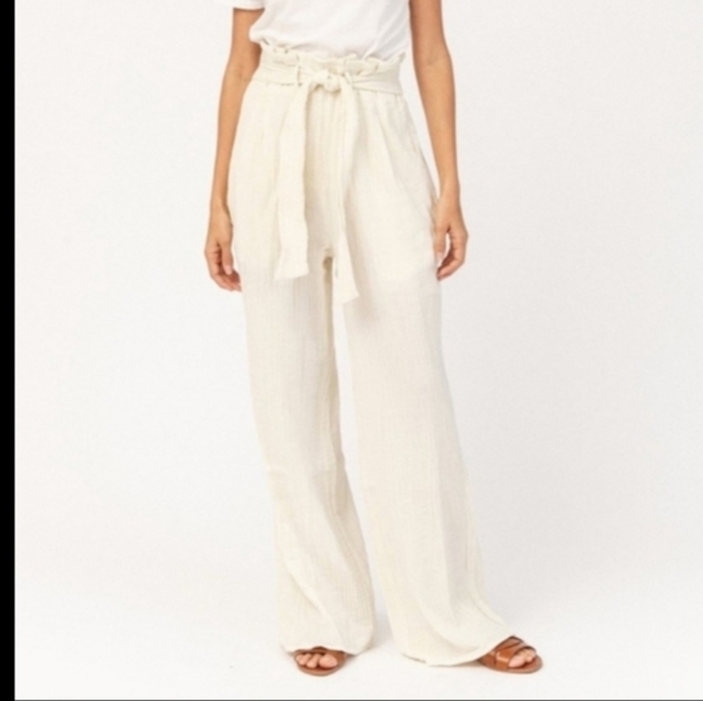 MARA HOFFMAN Arianna Paperbag High Waist Wide-Leg Cotton Gauze Summer Pants XS‎